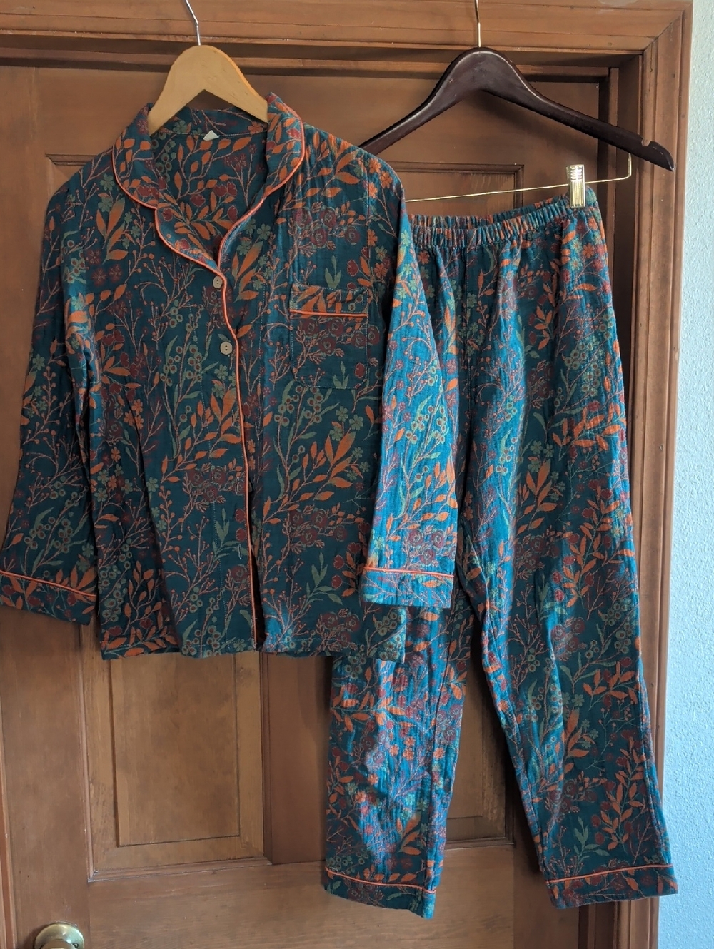Floral Print Teal and Rust Pajama Set